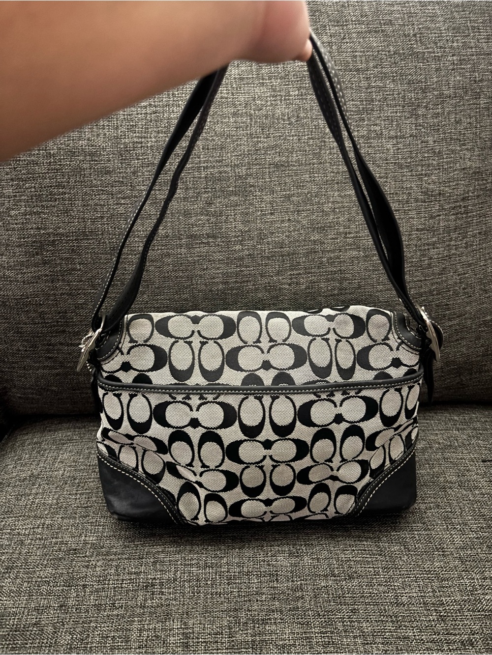 Coach Black and White Signature Canvas Shoulder Bag - Picture 2 of 14